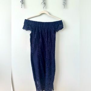 Navy Lace Off the Shoulder Dress